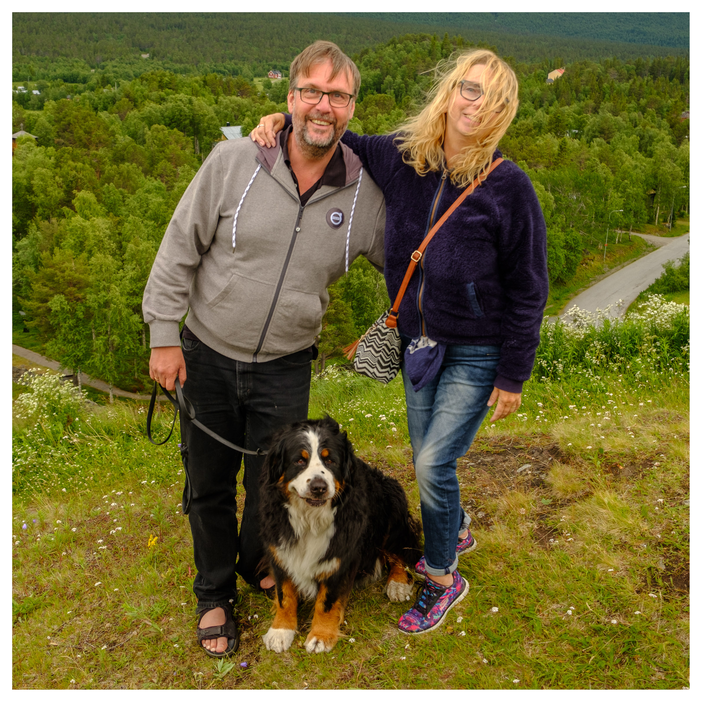 Rikard, Roxy and Anna on top of Potato Hill, Ammarnäs