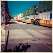 Freight train crossing Elm Street
